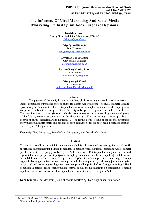 (PDF) The Influence Of Viral Marketing And Social Media Marketing On ...