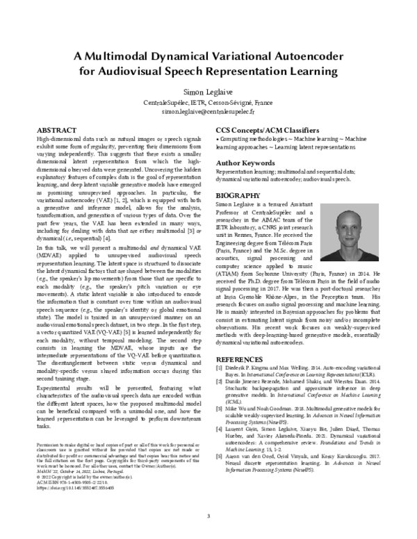 (PDF) A Multimodal Dynamical Variational Autoencoder for Audiovisual ...