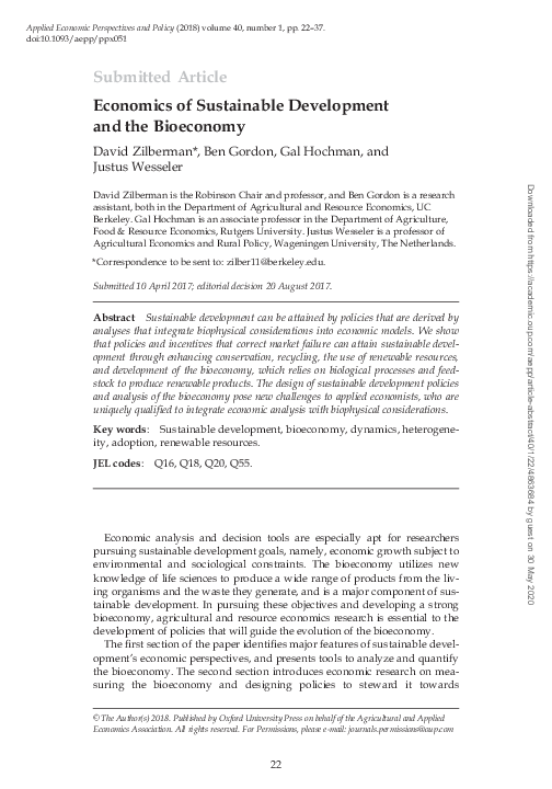 (PDF) Economics of Sustainable Development and the Bioeconomy