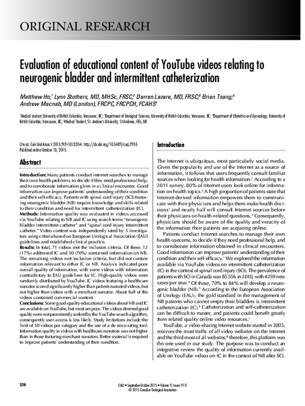 (PDF) Evaluation of educational content of YouTube videos relating to