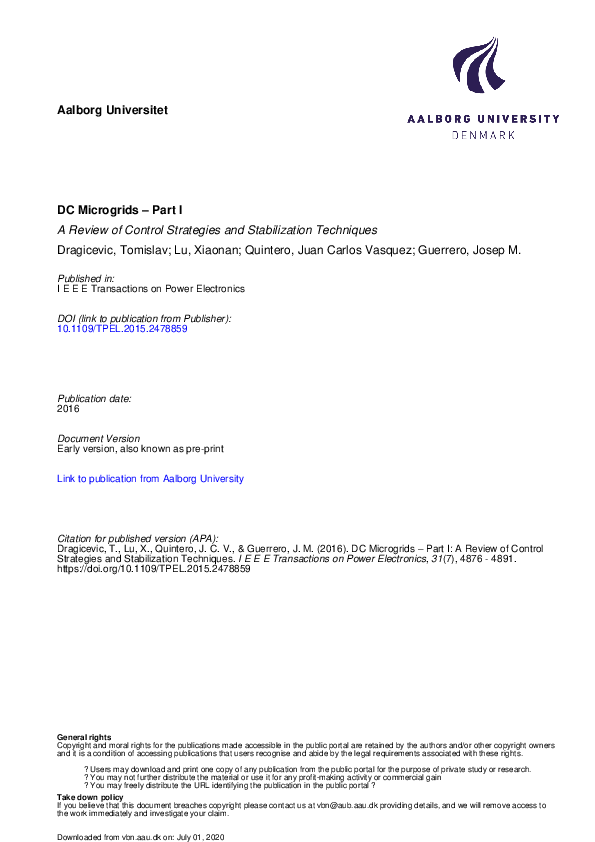 (PDF) DC Microgrids–Part I: A Review of Control Strategies and ...