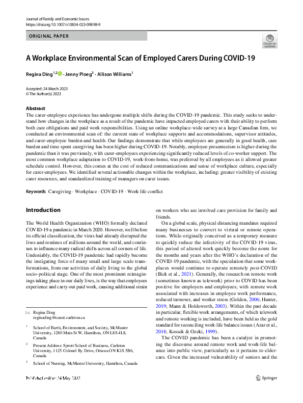(PDF) A Workplace Environmental Scan of Employed Carers During COVID-19