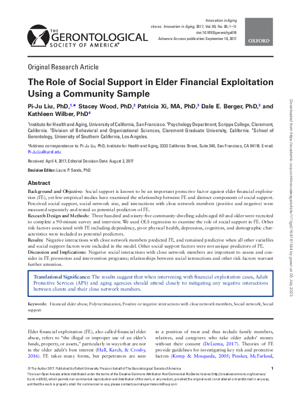 (PDF) The Role of Social Support in Elder Financial Exploitation Using ...