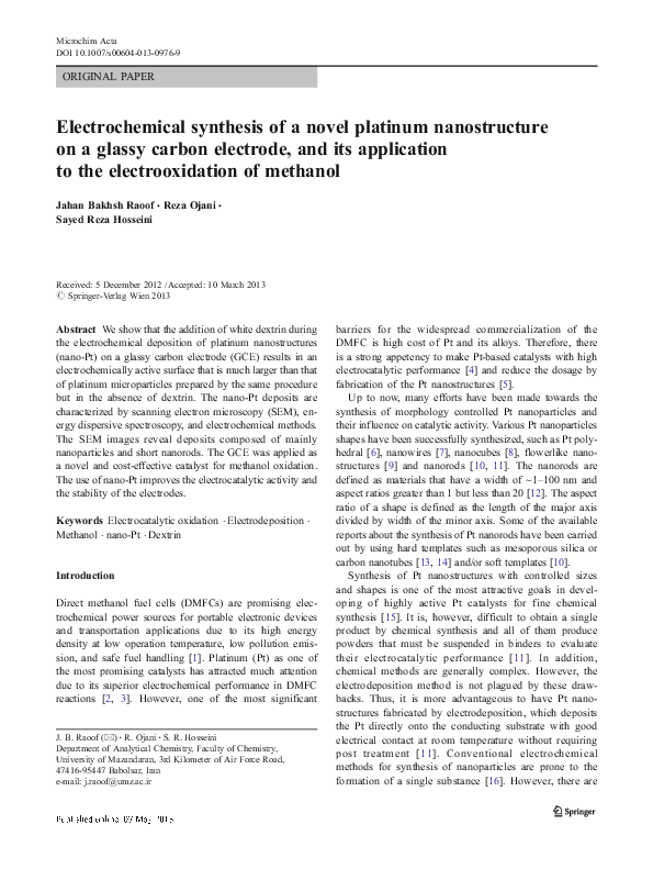 (PDF) Electrochemical synthesis of a novel platinum nanostructure on a ...