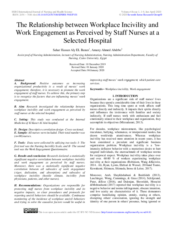 (PDF) The Relationship between Workplace Incivility and Work Engagement ...