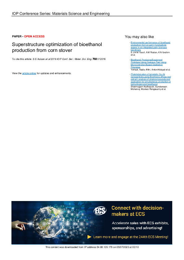 (PDF) Superstructure optimization of bioethanol production from corn stover