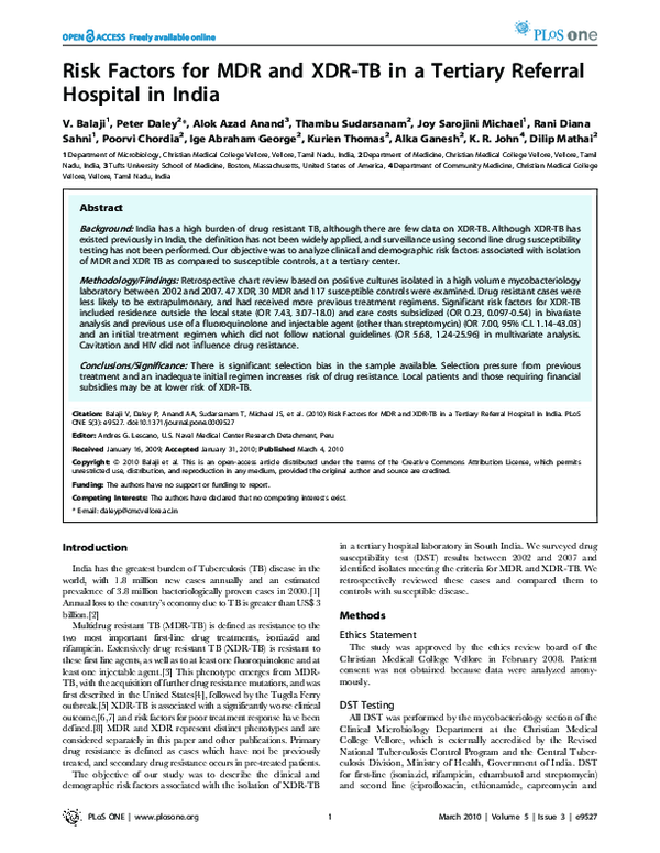 (PDF) Risk factors for MDR and XDR-TB in a tertiary referral hospital ...