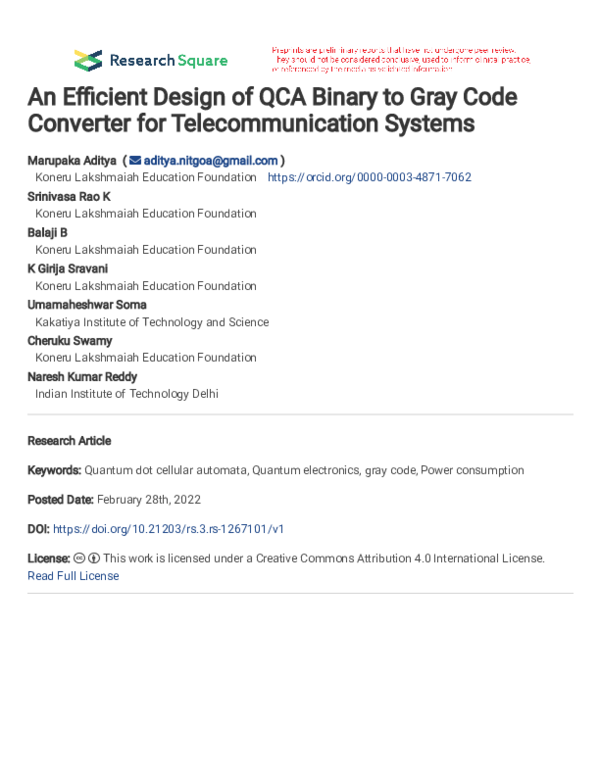(PDF) An Efficient Design of QCA Binary to Gray Code Converter for ...