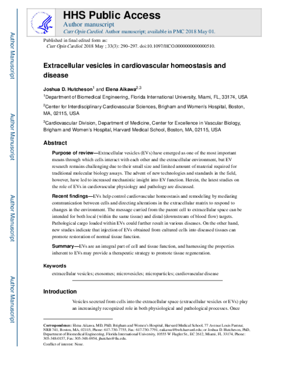 (PDF) Extracellular vesicles in cardiovascular homeostasis and disease