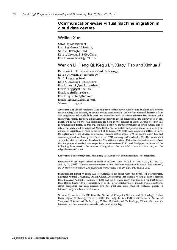 (PDF) Communication-aware virtual machine migration in cloud data centres
