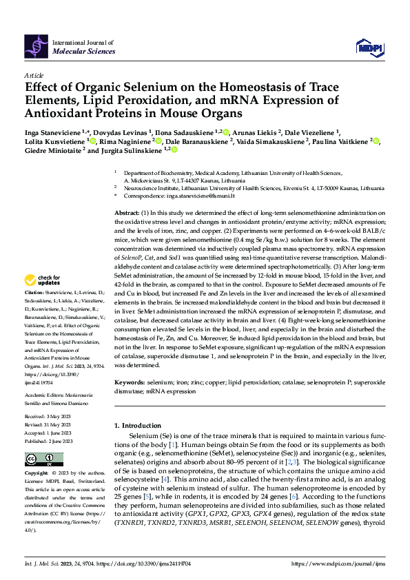 (PDF) Effect of Organic Selenium on the Homeostasis of Trace Elements ...