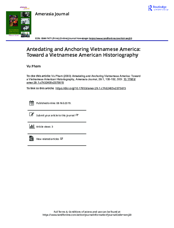 (PDF) Antedating and Anchoring Vietnamese America: Toward a Vietnamese ...