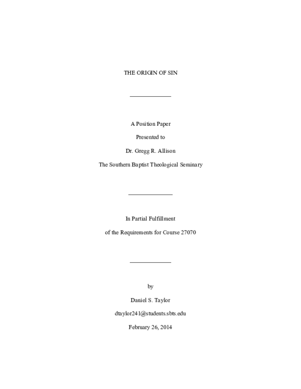 (DOC) The Origin of Sin - Position Paper
