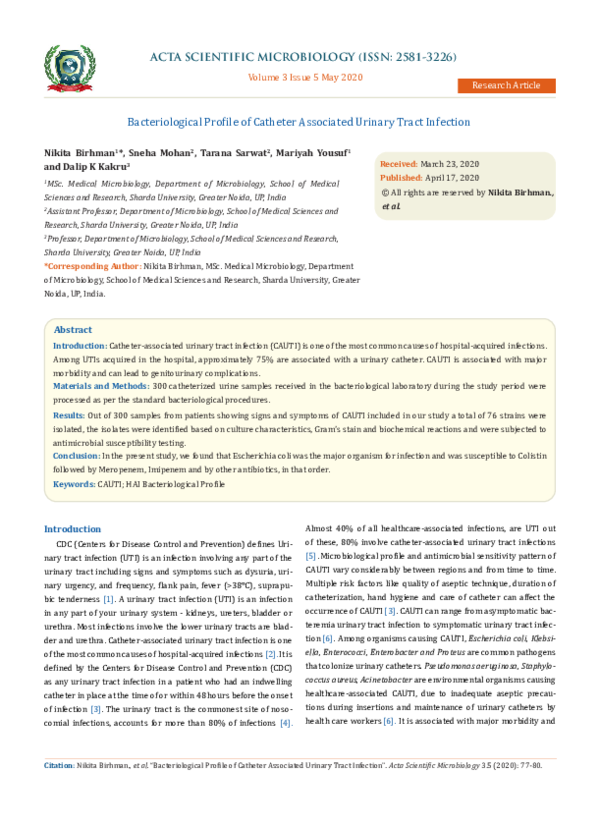 (PDF) Bacteriological Profile of Catheter Associated Urinary Tract ...