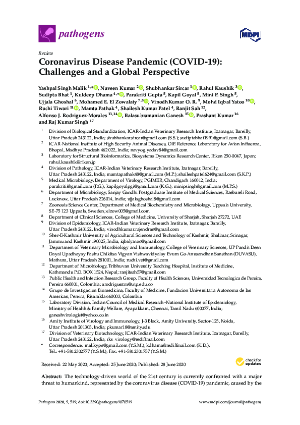 (PDF) Coronavirus Disease Pandemic (COVID-19): Challenges and a Global ...
