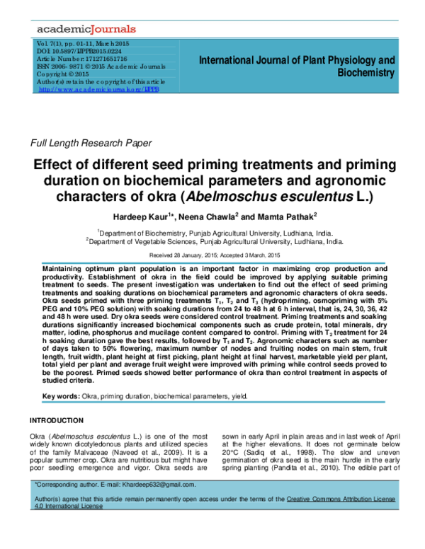 (PDF) Effect of different seed priming treatments and priming duration ...