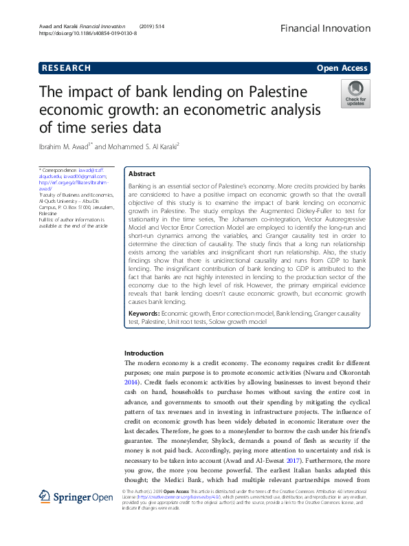 (PDF) The impact of bank lending on Palestine economic growth: an ...