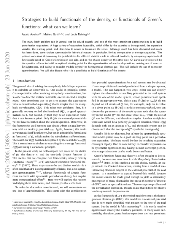 (PDF) Strategies to build functionals of the density, or functionals of ...