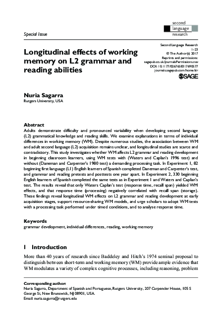 (PDF) Longitudinal effects of working memory on L2 grammar and reading ...