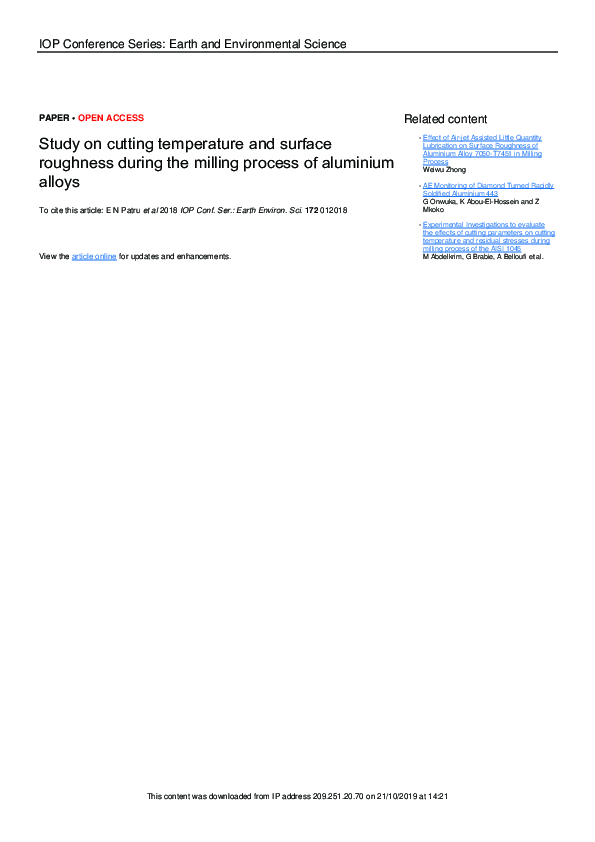 (PDF) Study on cutting temperature and surface roughness during the ...