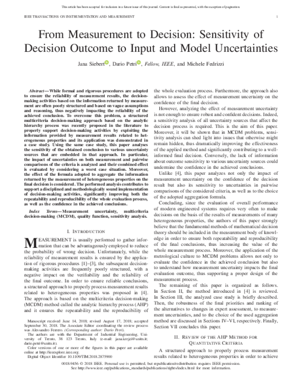 (PDF) From Measurement to Decision: Sensitivity of Decision Outcome to ...