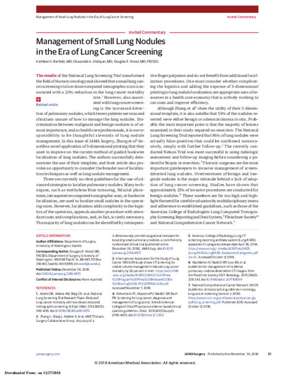 (PDF) Management of Small Lung Nodules in the Era of Lung Cancer Screening