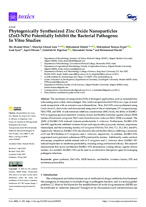 (PDF) Phytogenically Synthesized Zinc Oxide Nanoparticles (ZnO-NPs ...
