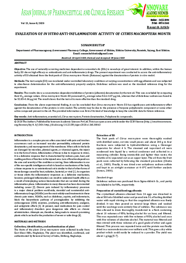 (PDF) EVALUATION OF IN VITRO ANTI-INFLAMMATORY ACTIVITY OF CITRUS ...