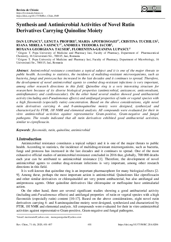 (PDF) Synthesis and Antimicrobial Activities of Novel Rutin Derivatives ...
