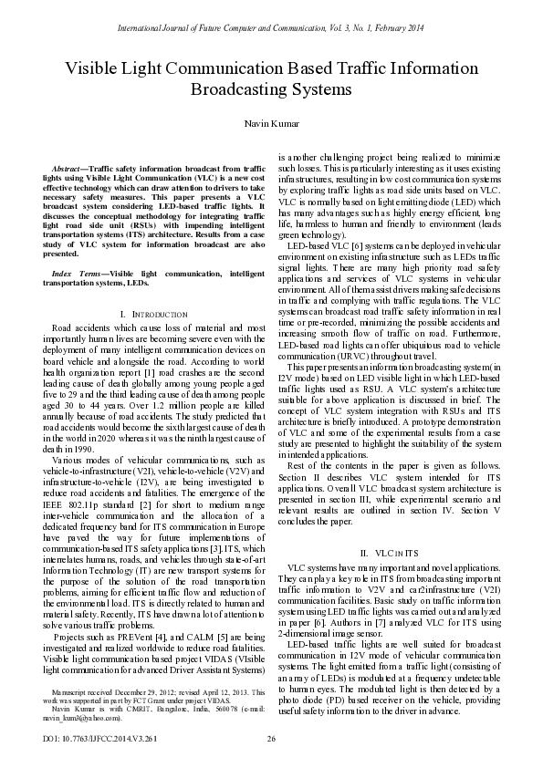 (PDF) Visible Light Communication Based Traffic Information ...