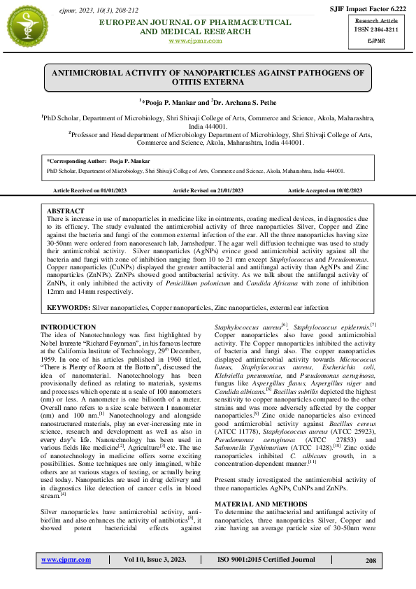 (PDF) ANTIMICROBIAL ACTIVITY OF NANOPARTICLES AGAINST PATHOGENS OF ...