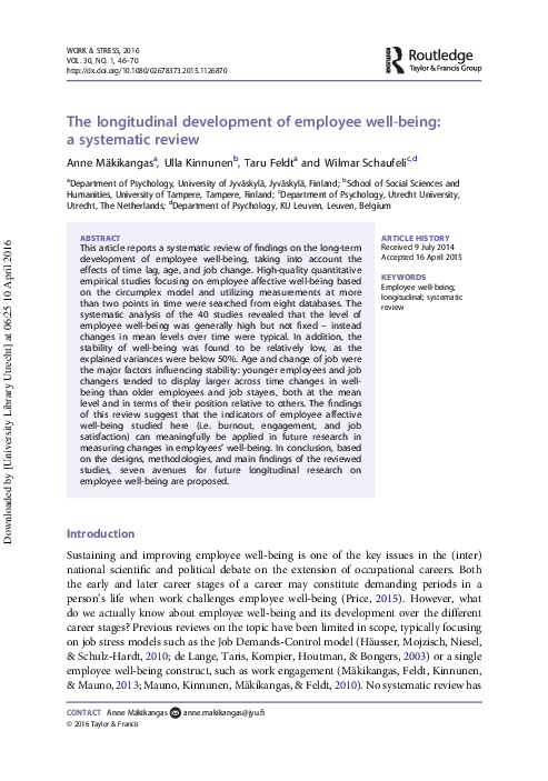 (PDF) The longitudinal development of employee well-being: a systematic ...
