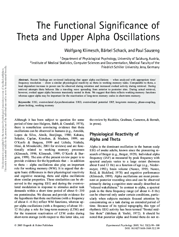 (PDF) The Functional Significance of Theta and Upper Alpha Oscillations