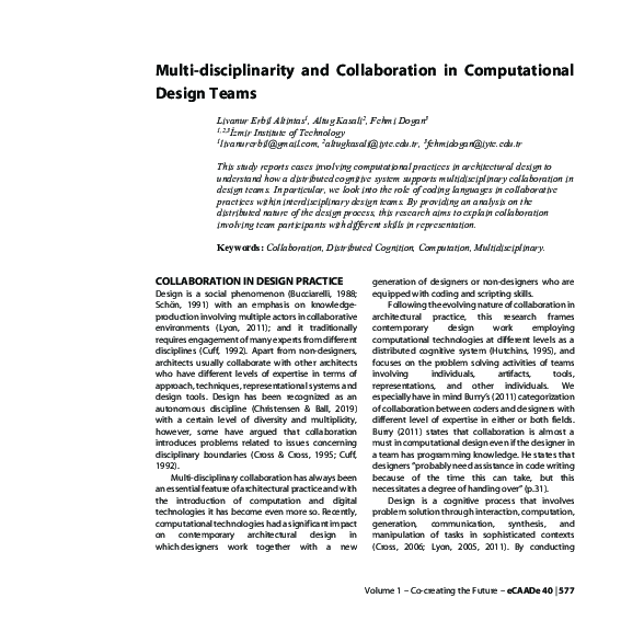 (PDF) Multi-disciplinarity and Collaboration in Computational Design Teams