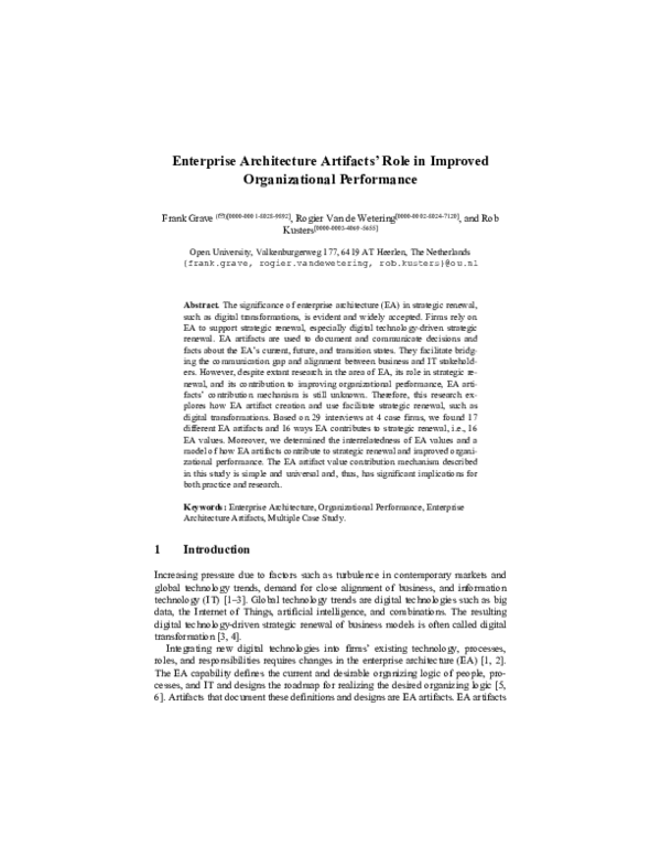 (PDF) Enterprise Architecture Artifacts' Role in Improved ...
