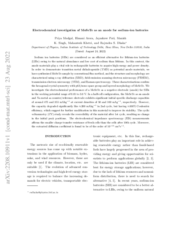 (PDF) Electrochemical investigation of MoSeTe as an anode for sodium ...