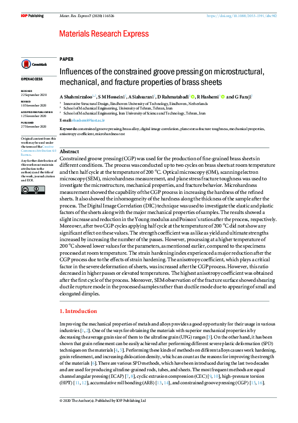 (PDF) Influences of the constrained groove pressing on microstructural ...