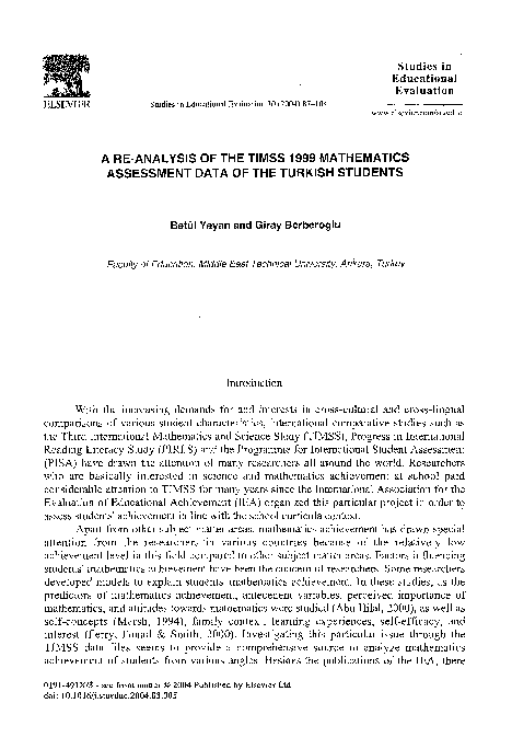 (PDF) A re-analysis of the TIMSS 1999 mathematics assessment data of ...