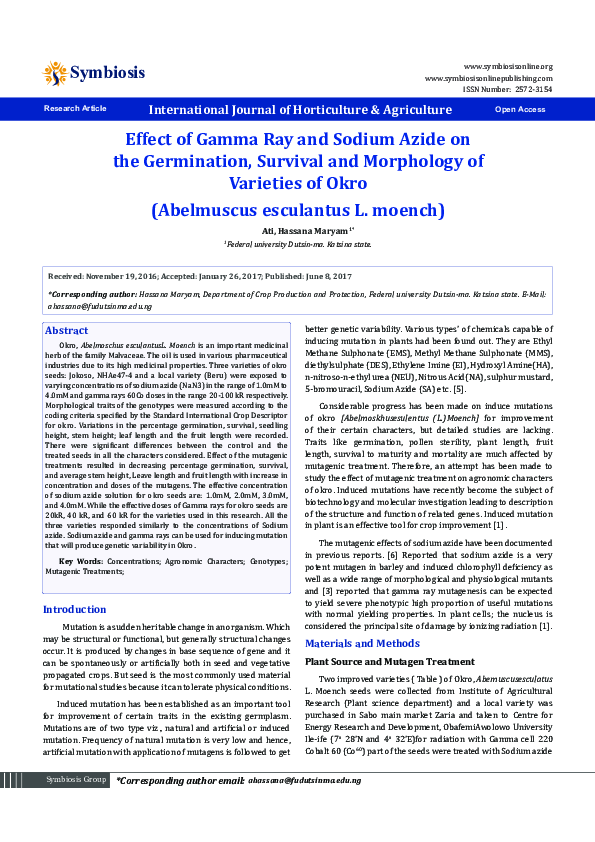 (PDF) Effect of Gamma Ray and Sodium Azide on the Germination, Survival ...