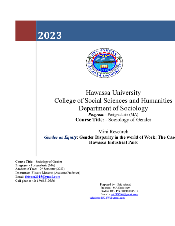 (DOC) Gender as Equity: Gender Disparity in the world of Work: The Case ...