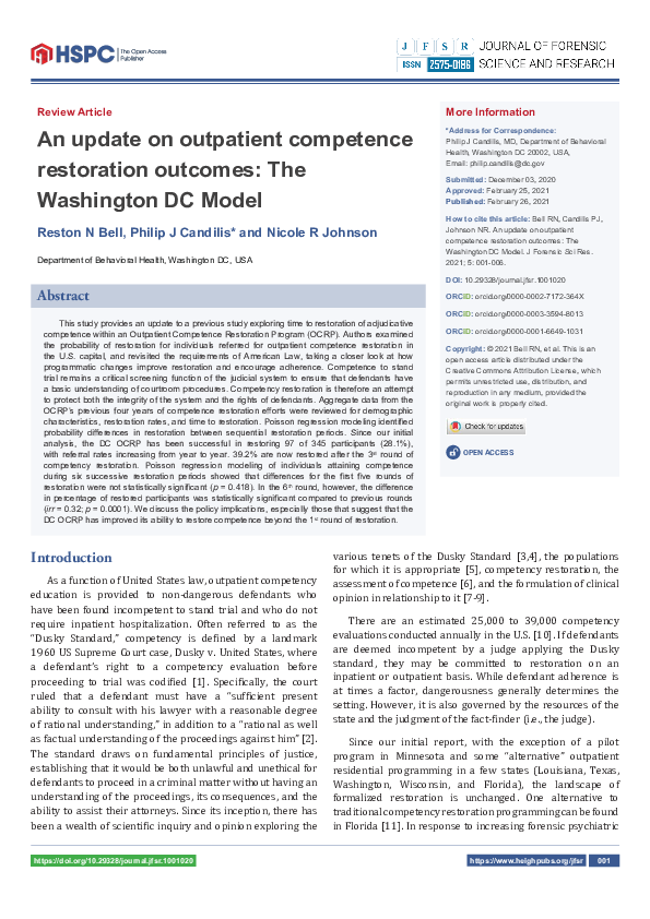 (PDF) An update on outpatient competence restoration outcomes: The ...