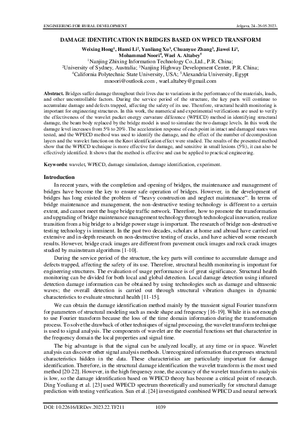(PDF) Damage identification in bridges based on WPECD transform