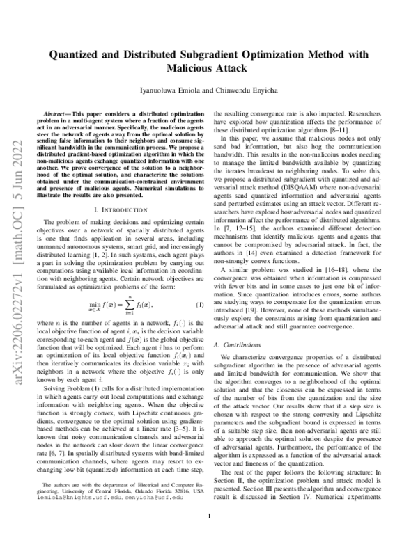 (PDF) Quantized and Distributed Subgradient Optimization Method With ...