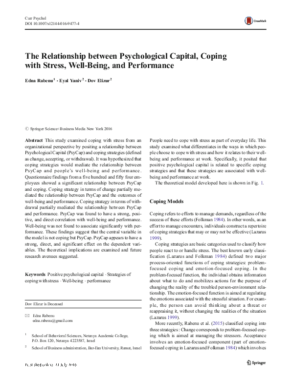 (PDF) The Relationship between Psychological Capital, Coping with ...