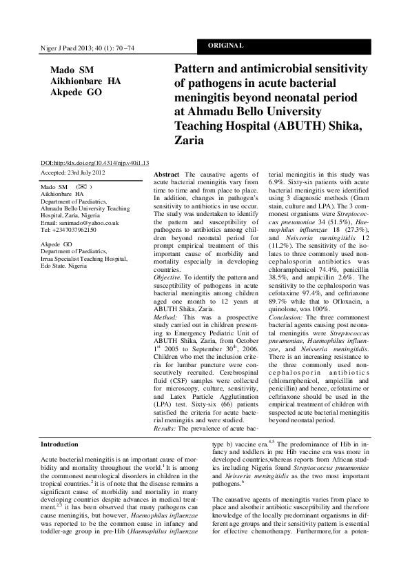 (PDF) Pattern and antimicrobial sensitivity of pathogens in acute ...