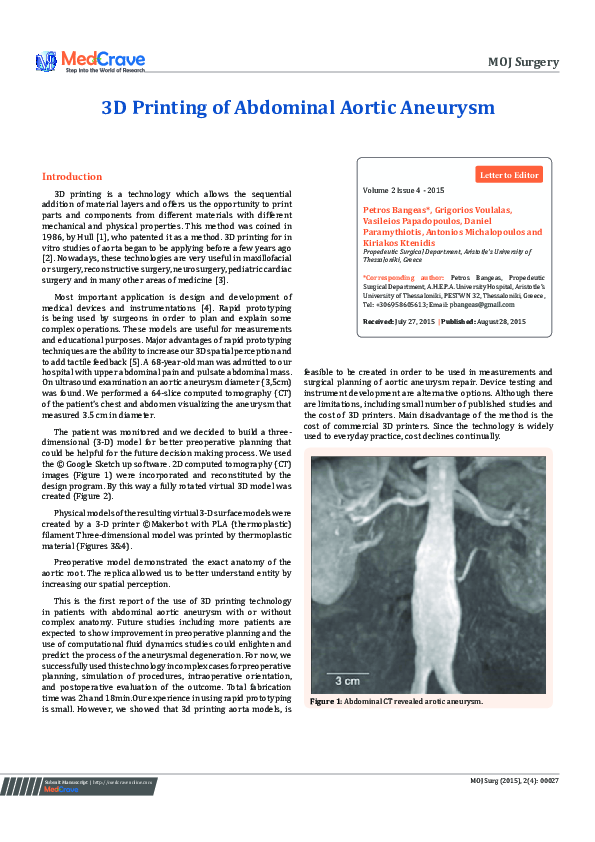 (PDF) 3D Printing of Abdominal Aortic Aneurysm