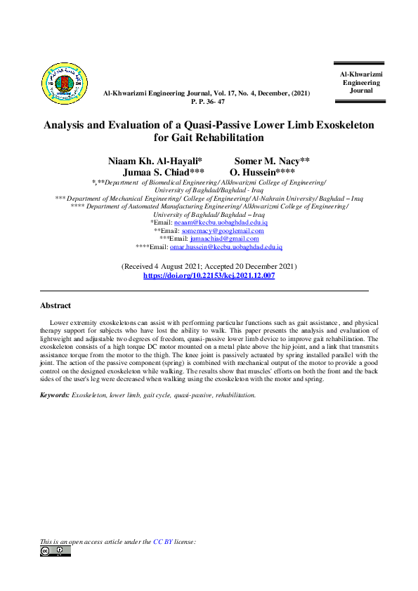 (PDF) Analysis and Evaluation of a Quasi-Passive Lower Limb Exoskeleton ...