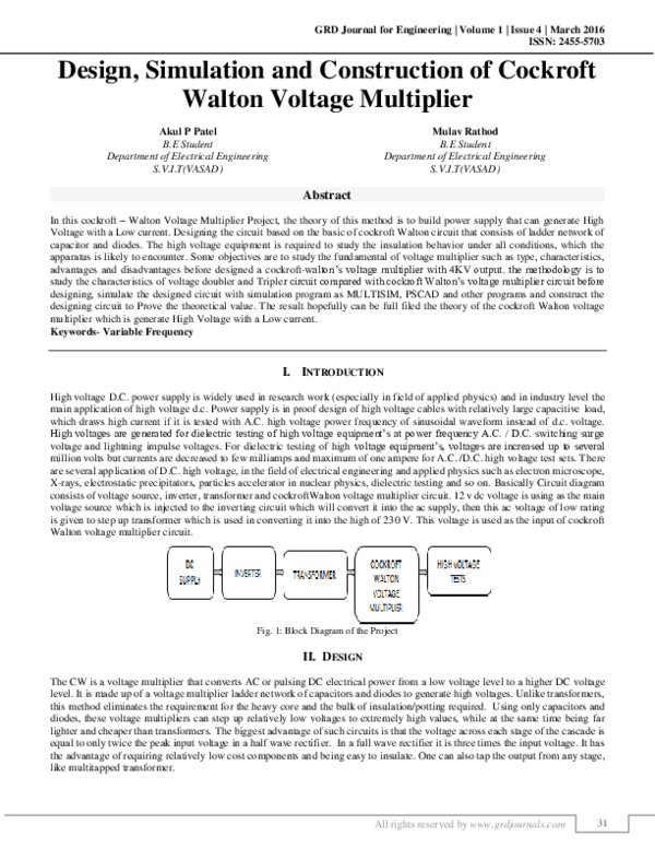 (PDF) Design, Simulation and Construction of Cockroft Walton Voltage ...
