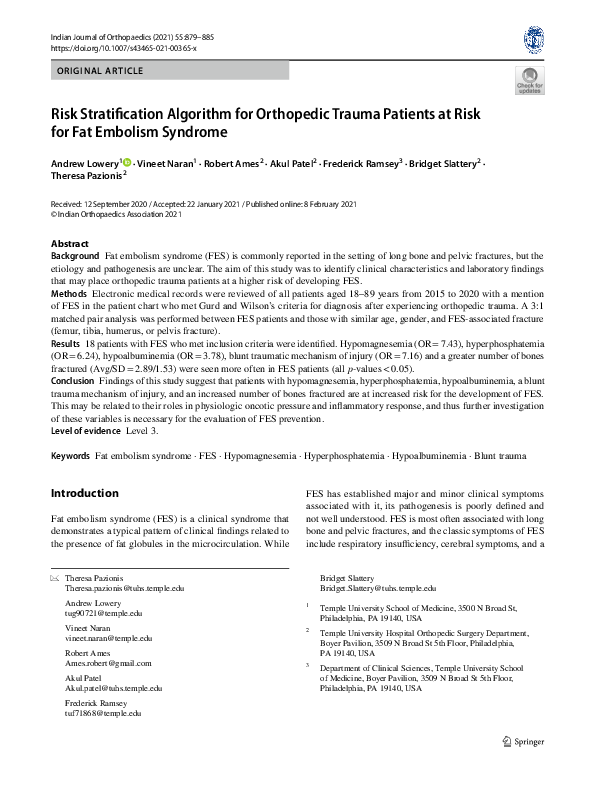 (PDF) Risk Stratification Algorithm for Orthopedic Trauma Patients at ...