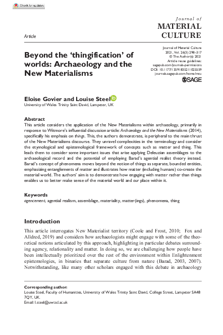 (PDF) Beyond the ‘thingification’ of worlds: Archaeology and the New ...